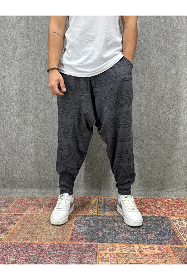 بنطلون شالوار منقوش بخصر مطاطي - 1