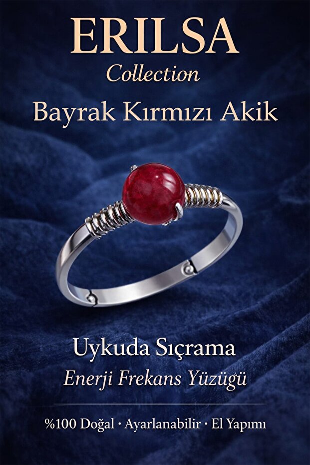 خاتم الطاقة المعتمد من Sıçrama Energy – خاتم من العقيق الأحمر الفاخر قابل للتعديل من شركة Bayrak Kırmızı، طراز Aries Scorpio Bu