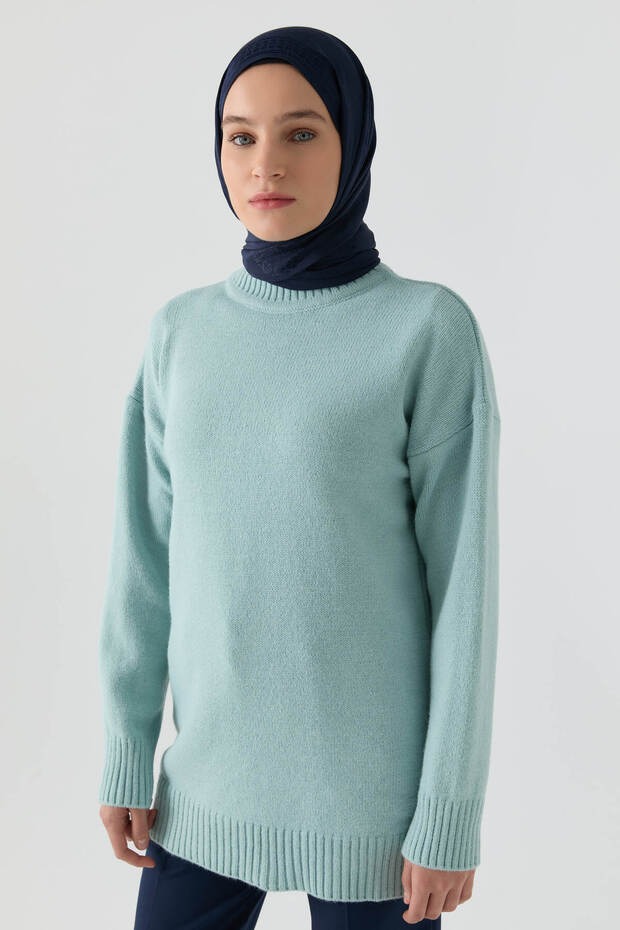 Kalın Balıkçı Yaka Kazak - Mint - 2