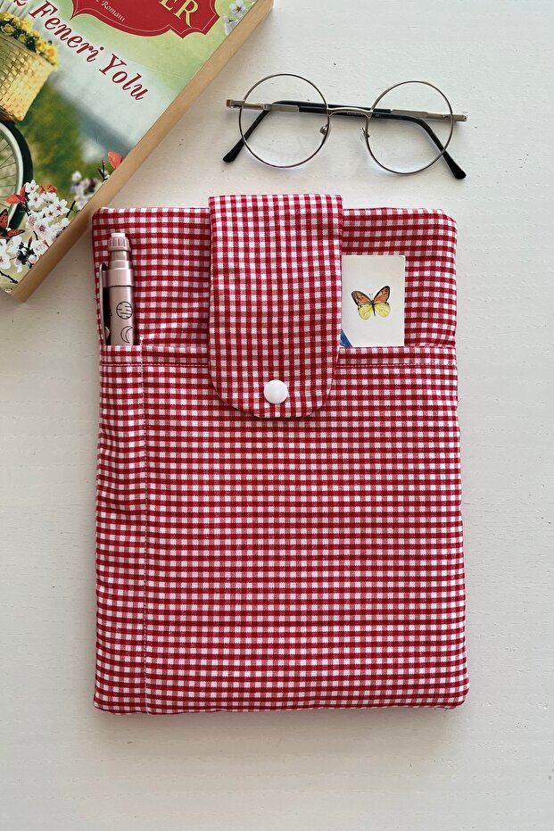 Gingham Pocket Book Case Fiber Filled Book Lover Gift