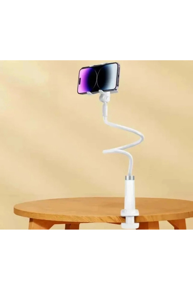 360 ° حامل هاتف مرن قابل للتثبيت على طاولة أو سرير أو مسند رأس متوافق مع شاشات 4 و7.1 بوصة باللون الأبيض
