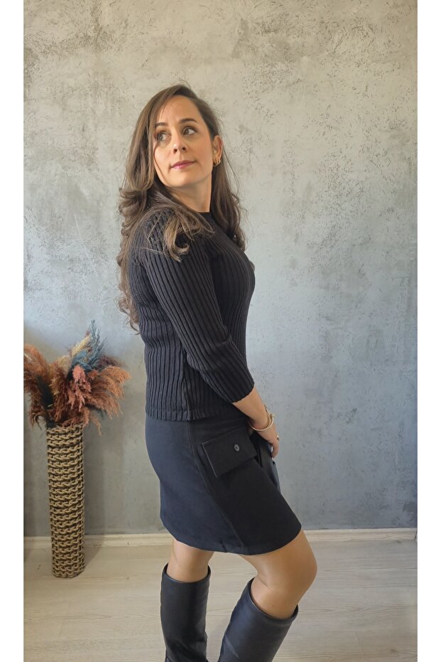 Triko Detaylı Elbise - 3