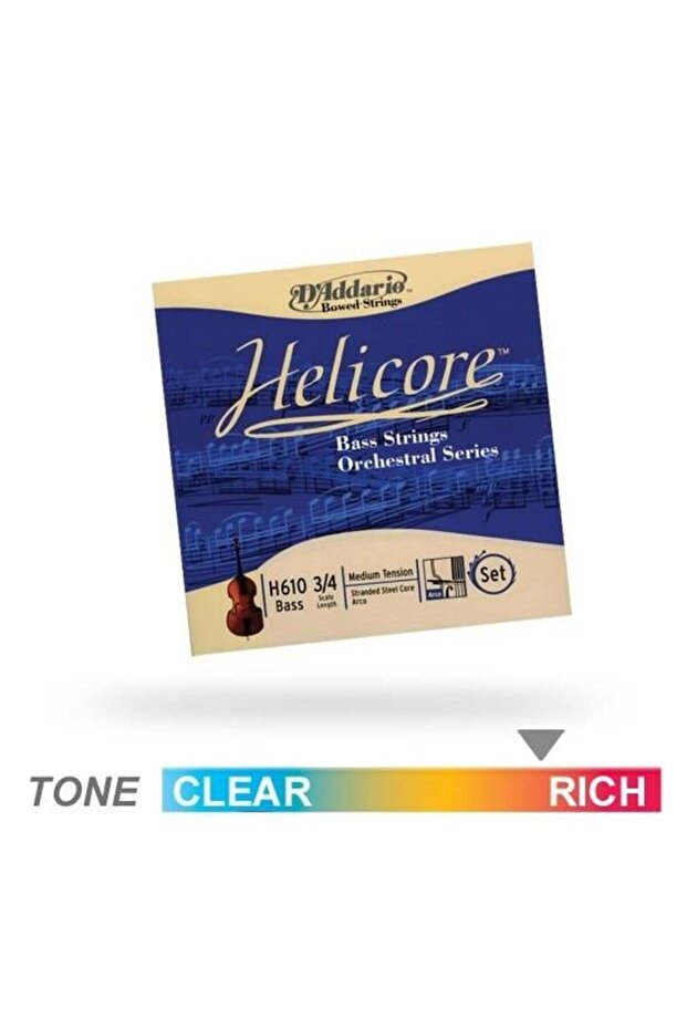 D'Addario H610 Helicore Double Bass String Set (3/4) | Multi-Strand Steel Self-Chrome for Orchestral Use
