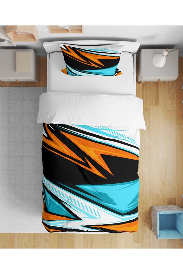 Modern Colorful Line Patterned 3D Digital Printed Single Size Non-Sheet Boys' Duvet Cover Set
