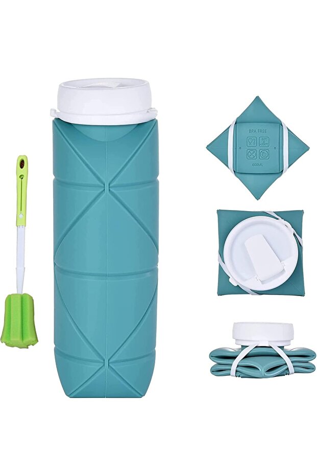 Collapsible Silicone Water Bottle,20oz BPA-Free Foldable Bottle,Leakproof Valve for Gym,Camping,and Hiking