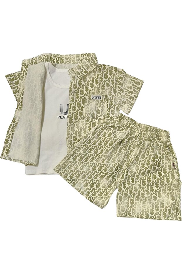 PLATES Print 3 Piece Set Pant, Half Sleeve T-Shirt & Sleeveless Undershirt for Boys