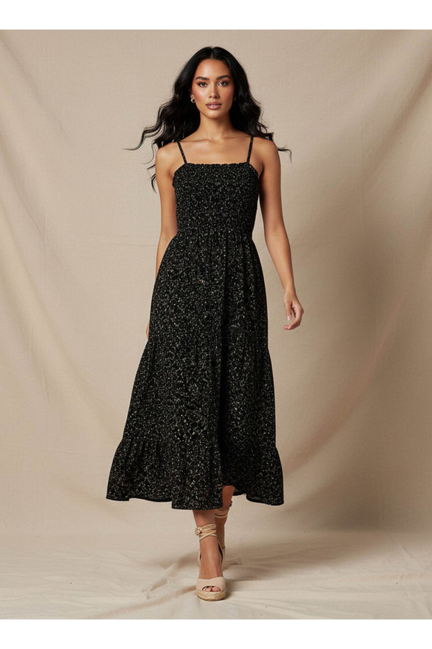 Floral Print Tiered Women Dress with Smocked Detail