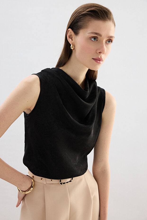 Degaje Yaka Bluz - Siyah - 5