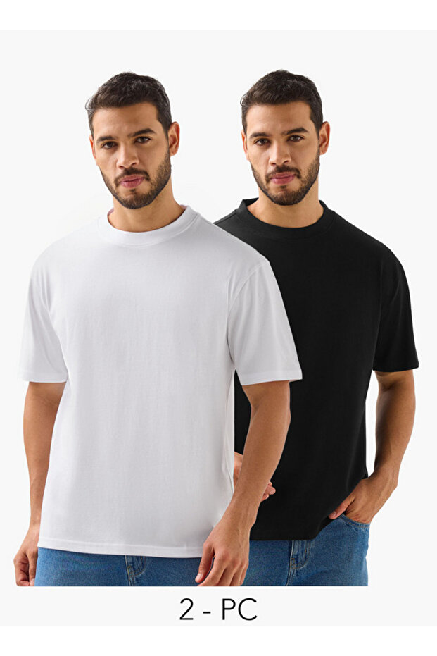 Men Oversized Crew Neck Short Sleeve T-Shirt - Set of 2