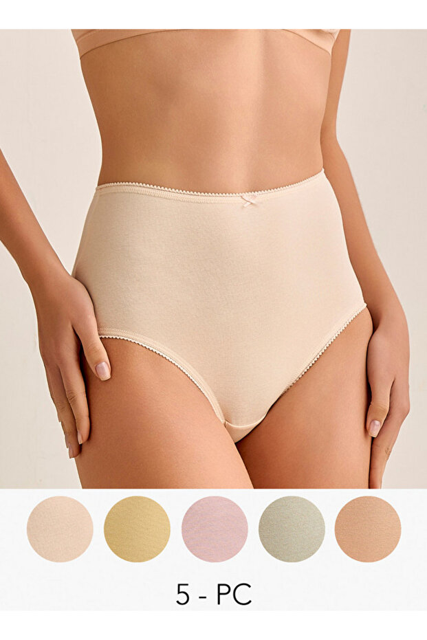Set of 5 - Full Briefs High Waist with Lace Trim