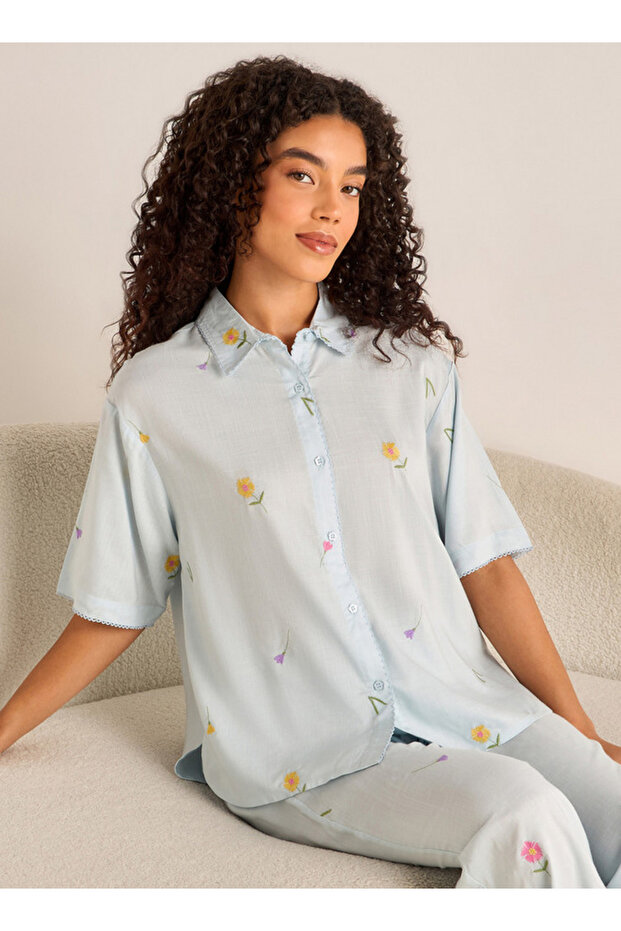 طقم بيجاما قميص بأزرار وبنطال - 2