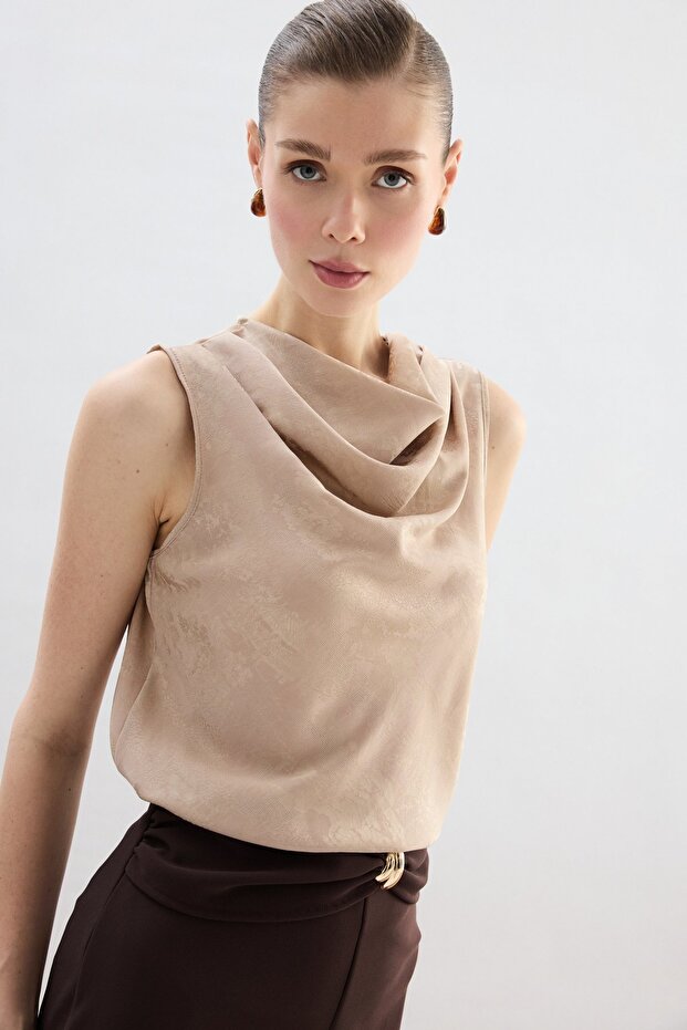 Degaje Yaka Bluz - Bej - 6