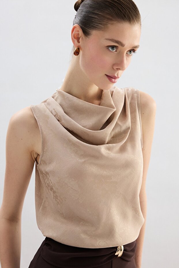 Degaje Yaka Bluz - Bej - 1