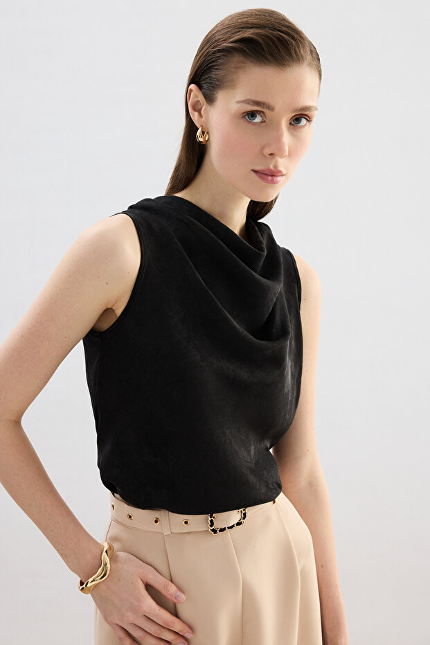 Degaje Yaka Bluz - Siyah - 4