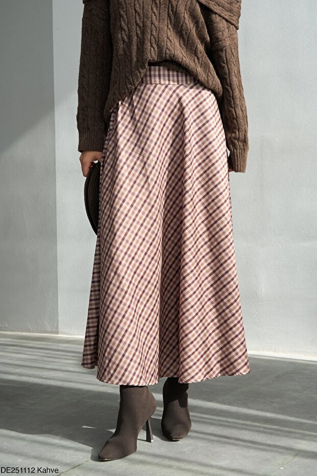 Brown Plaid Skirt - 251112
