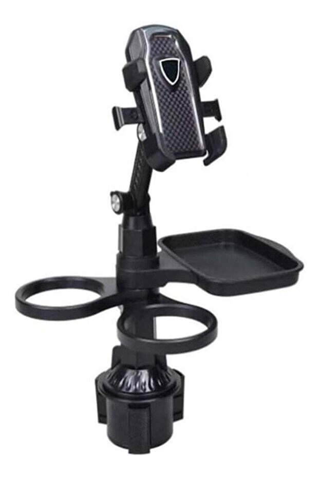 Multifunction Dual Car Cup Holders Organizer with 360° Adjustable Phone Holder and Storage Tray