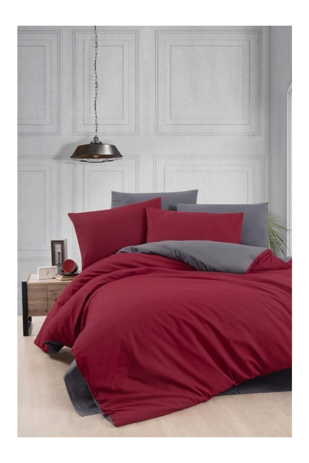 Mertim Cotton Ranforce Double Size 200X220 Double-Sided Duvet Cover Quilt Cover Burgundy-Gray