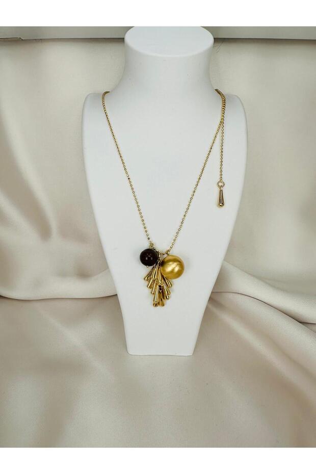 Steel Real Stone Detailed Ball Necklace