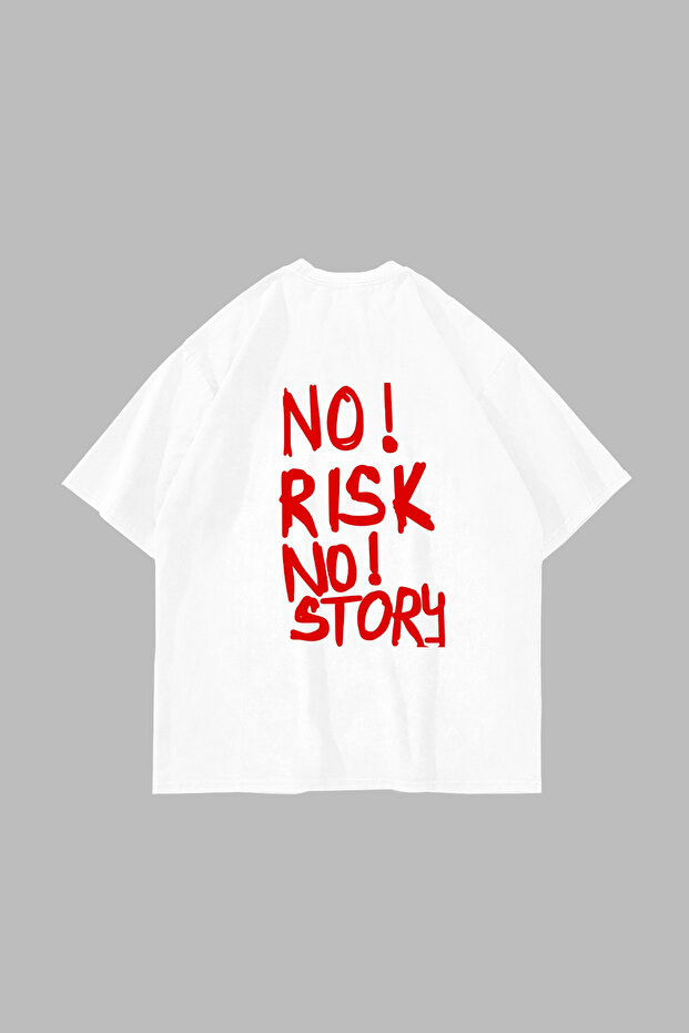 تيشيرت أبيض Oversize للجنسين بطبعة No Risk No Story