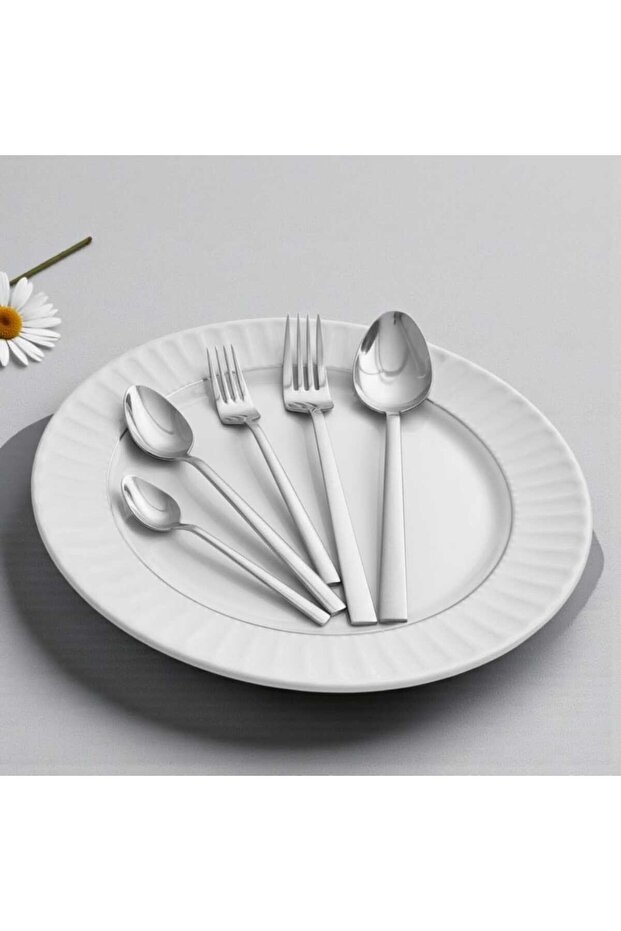 30 Piece Fork and Spoon Set for 6 People, Flat Kardelen Model, 18/0 Quality