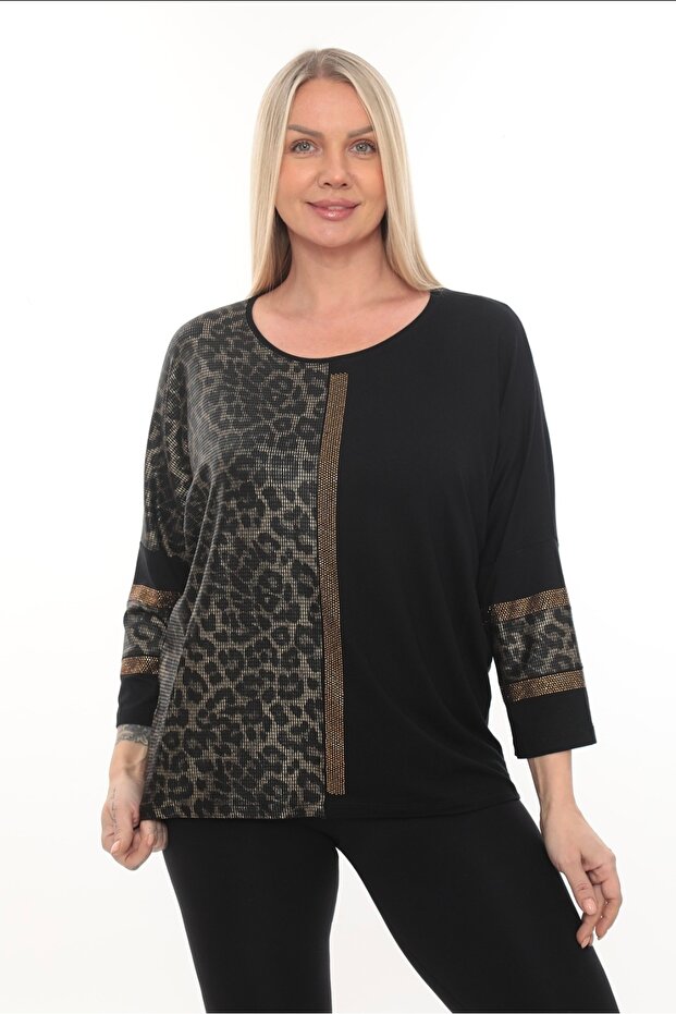 Plus Size 4/3 Sleeve with Stone Detail on the Sleeves