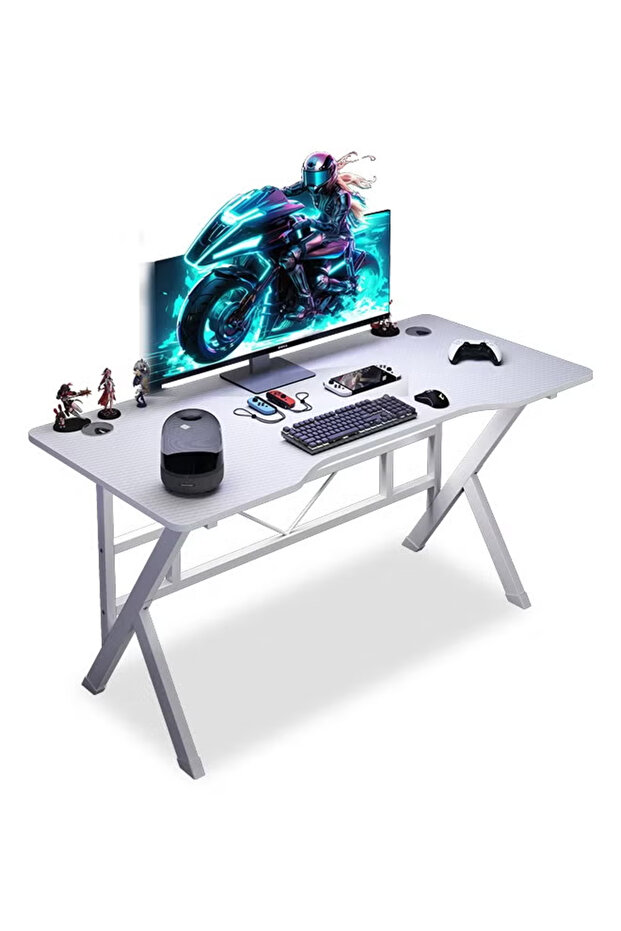 K-shaped gaming table with headphone hook and cup holder for home office: 120 cm