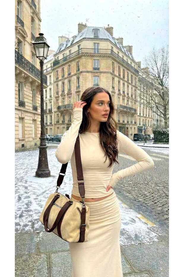 Women's Nubuck Look Shoulder Bag