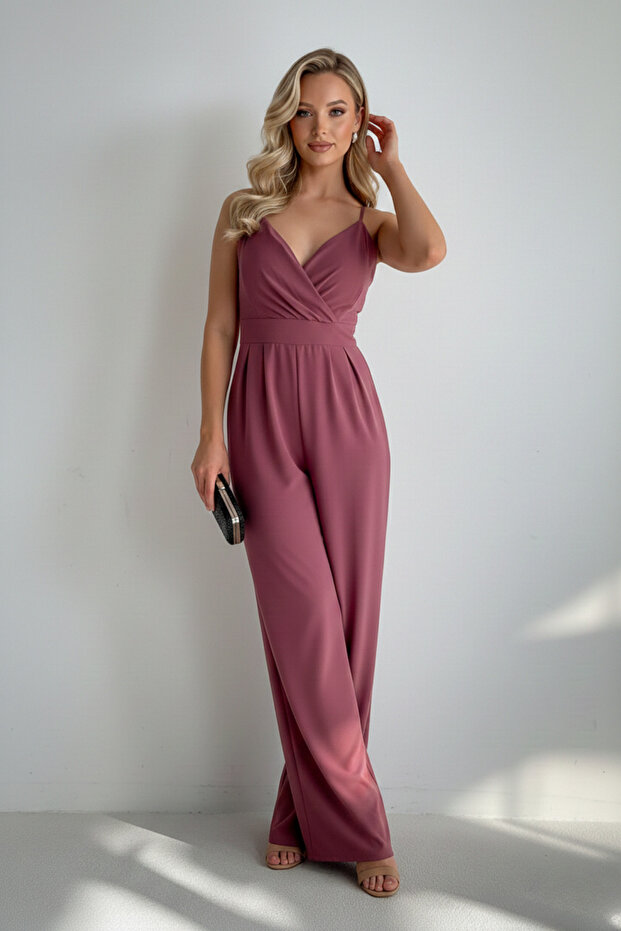 Women's Double-Breasted Collar Imported Crepe Fabric Jumpsuit
