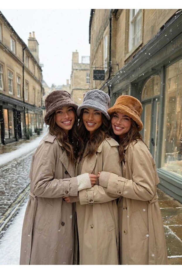 Plush Bucket Hat Women's Set of 3