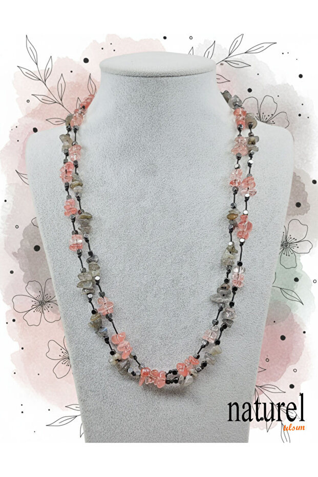 Genuine Labradorite - Rose Quartz Natural Stone Pendant
