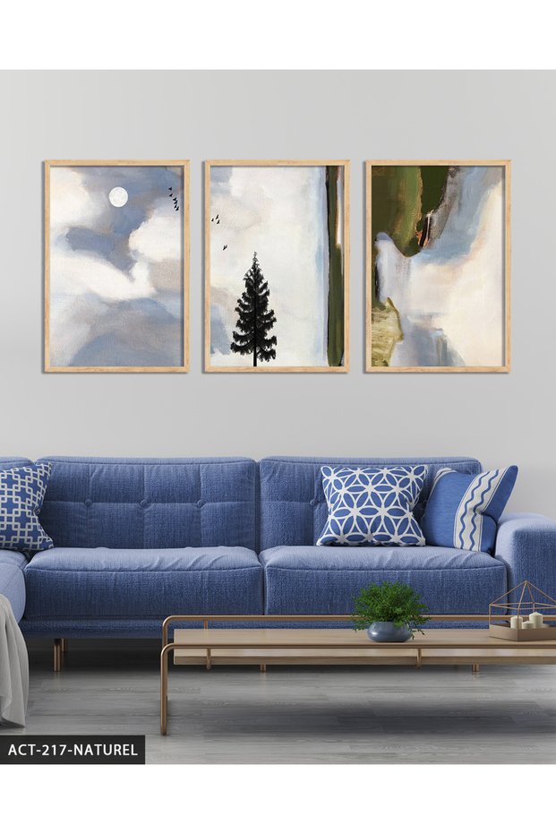 Minimalist Modern Art 3 Piece Wooden Framed Painting Act