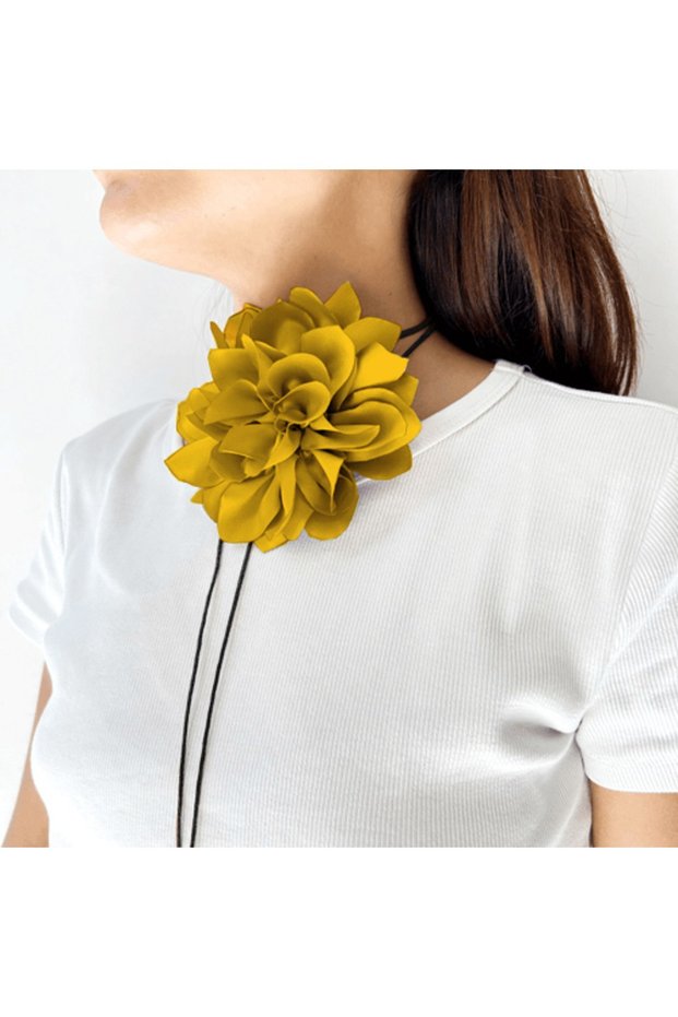 Large Floral Choker Necklace - Women's Necklace with Satin Rose Detail
