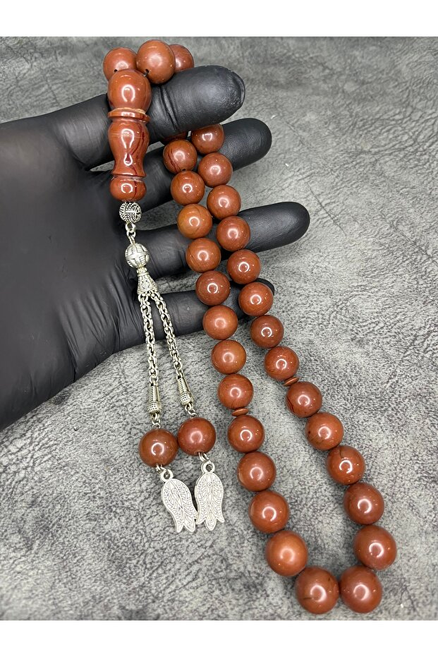 Large Size High-End Moire Crimped Amber Rosary