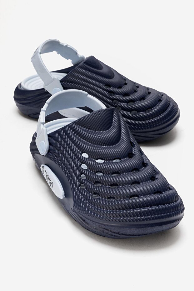 Straw Patterned Sabo Men's Slippers Dark Blue
