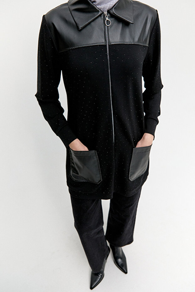 Suni Deri Garnili Örme Kap - 6