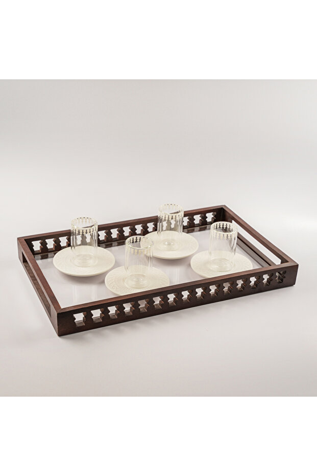 صينية تقديم مستطيلة من مجموعة روشن، بني، 40 × 24 × 4 سم - 5