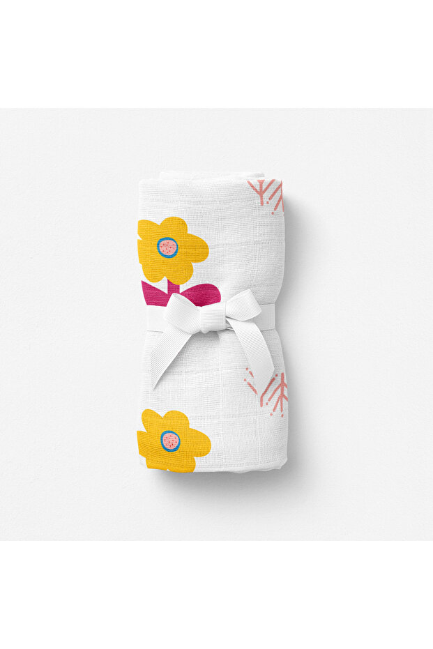 Big Flower Lemon, Muslin Baby Blanket, 70X70 cm