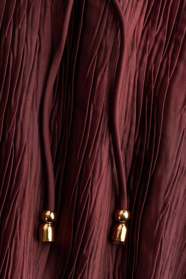 V Yakalı Krinkle Elbise - 8