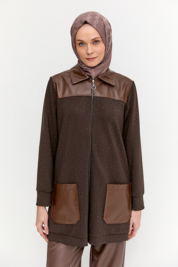 Suni Deri Garnili Örme Kap - 4