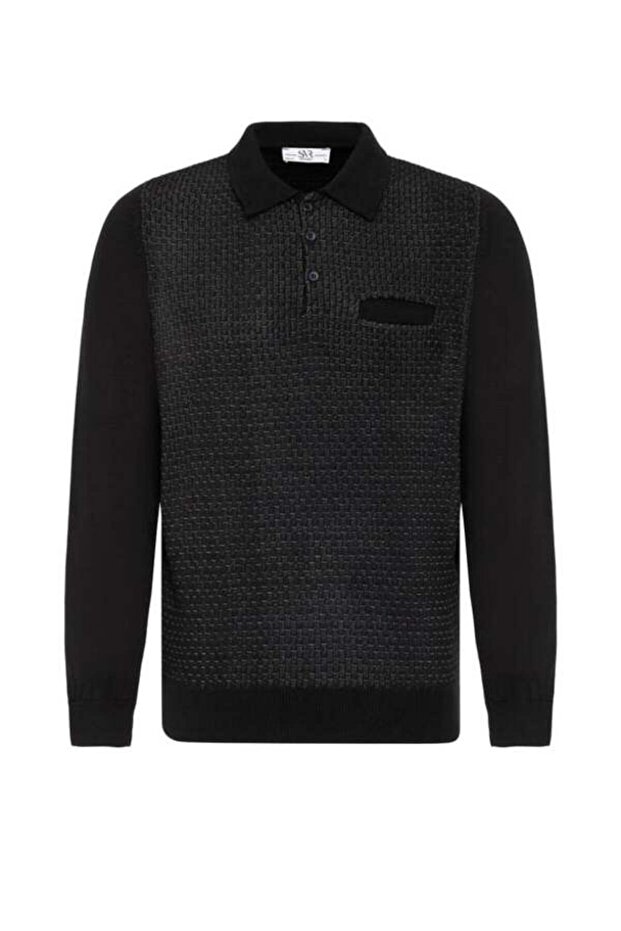 Comfortable Fit 100% Wool Premium Polo Collar Patterned Knit Sweater (Tr2013700450-S09)