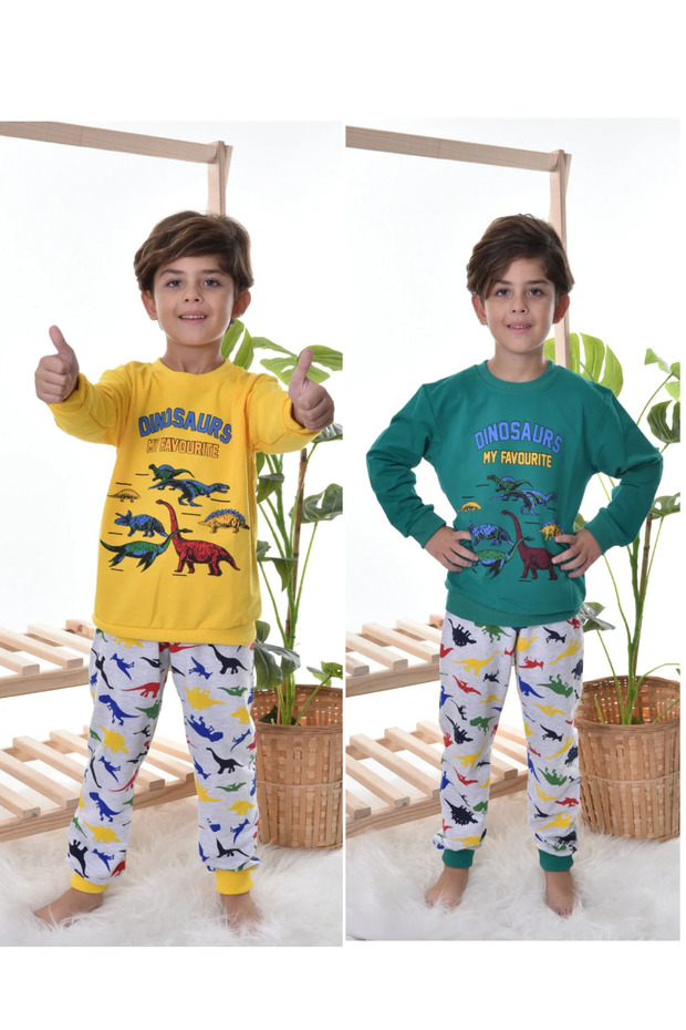 My dinosaur yellow and green patterned pajama set of 2