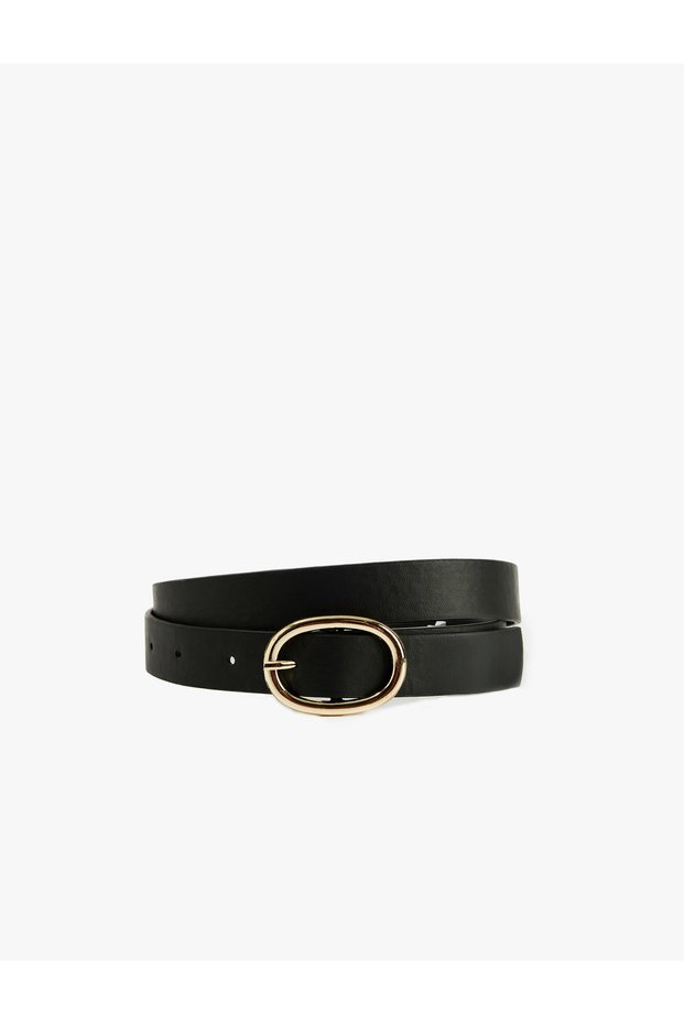 Oval Buckle Faux Leather Belt
