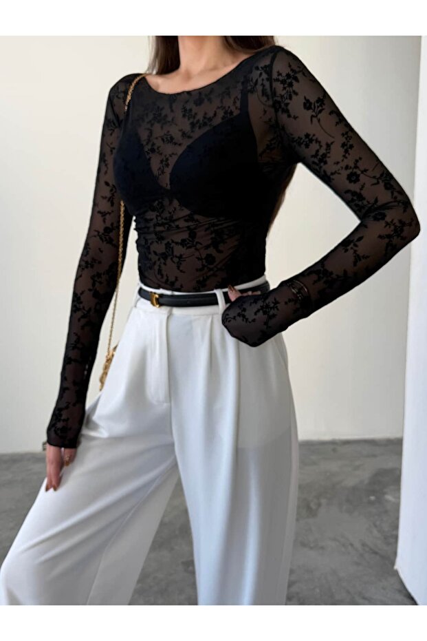 Flok Baskılı Basic Bluz - 4