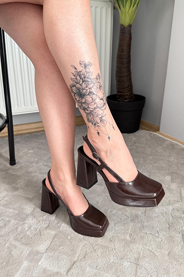 Women's Asena Brown 10 cm Platform Heeled Shoes