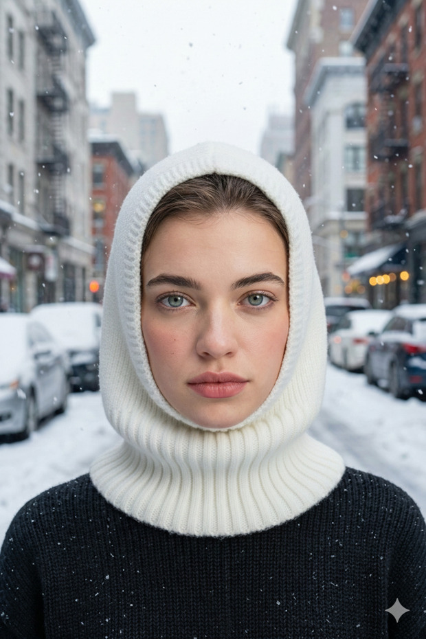 Drawstring Knitted Knitwear Balaclava K Hooded Winter Hijab Headgear Women's Beanie Knitted