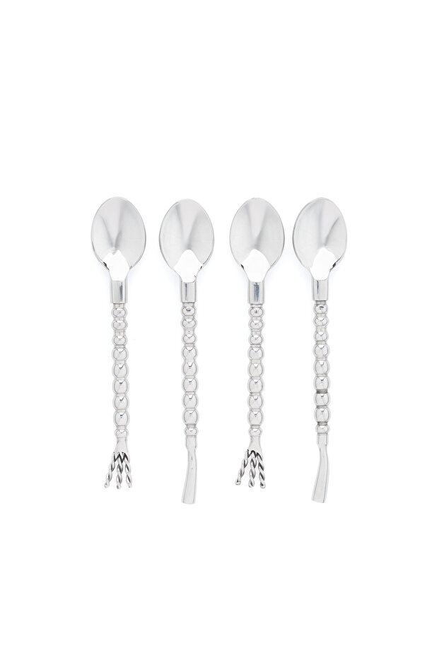 Stainless Steel Dessert Spoons Set of 4 with Round Handles