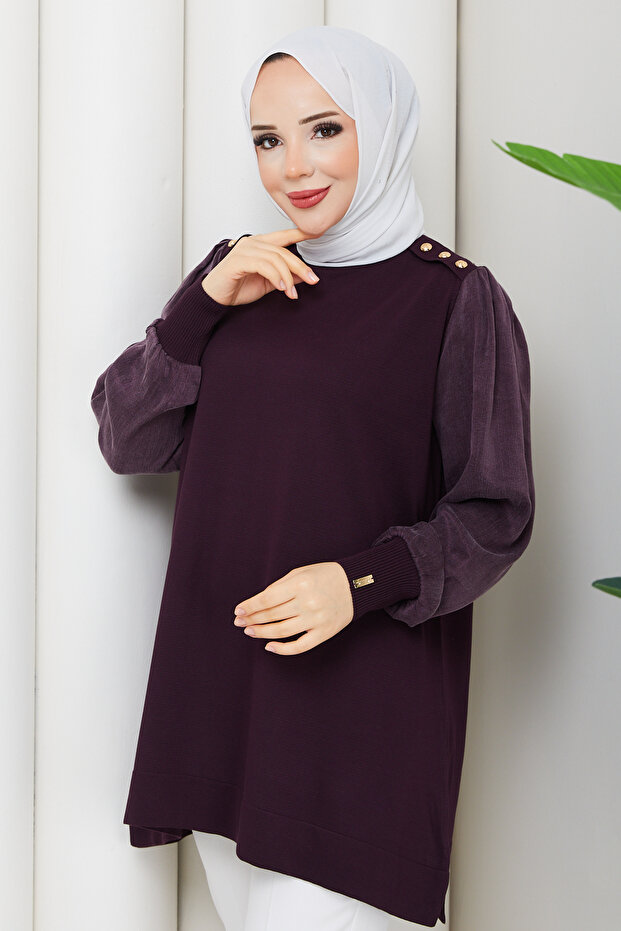 Women's Shoulder Pad Sleeve Silk Cupra Mercerized Knitwear Tunic