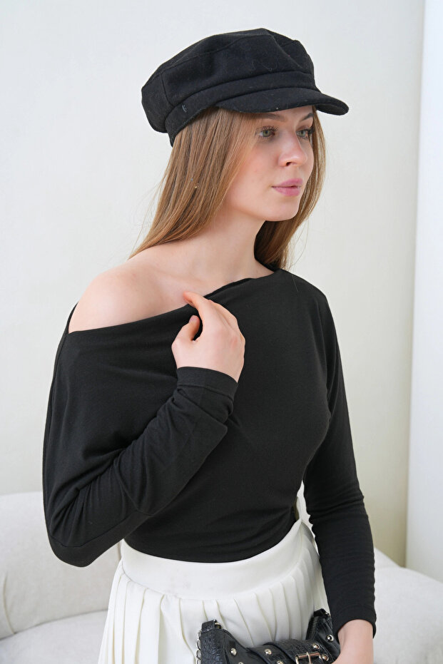 Women's Boat Neck Bat Sleeve Lycra Combed Cotton Blouse 13001