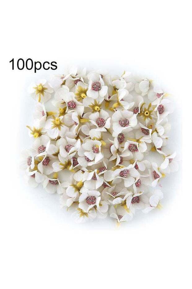 مجموعة زهور اصطناعية مكونة من 100 قطعة باللونين الأبيض والأحمر - 1