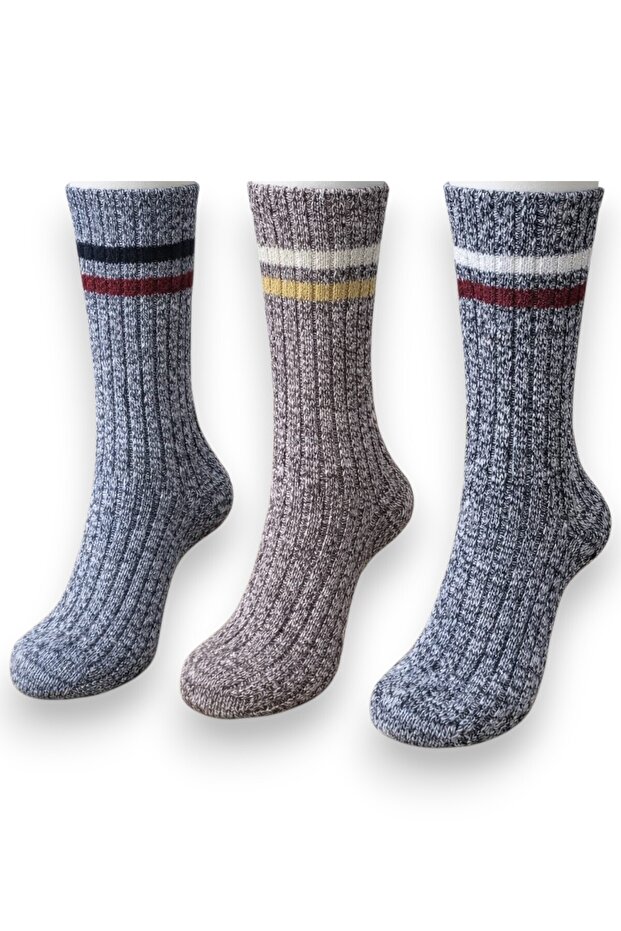 Fuzzy Pattern Winter Thick Wool Men's Socks 3-Piece Soft Textured Warm Socks